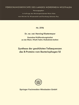 cover image of Synthese der geschützten Teilsequenzen des B-Proteins vom Bacteriophagen fd